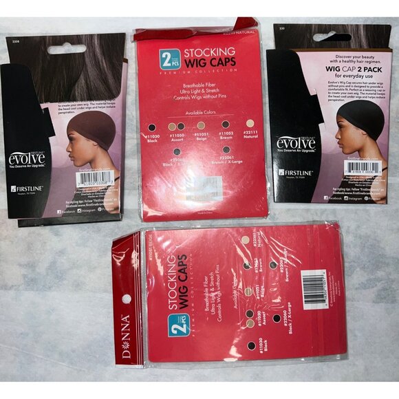 Lot of 7 Evolve Essentials Stocking Wig Caps 2 Pack Collections Brown & Black - Picture 2 of 2